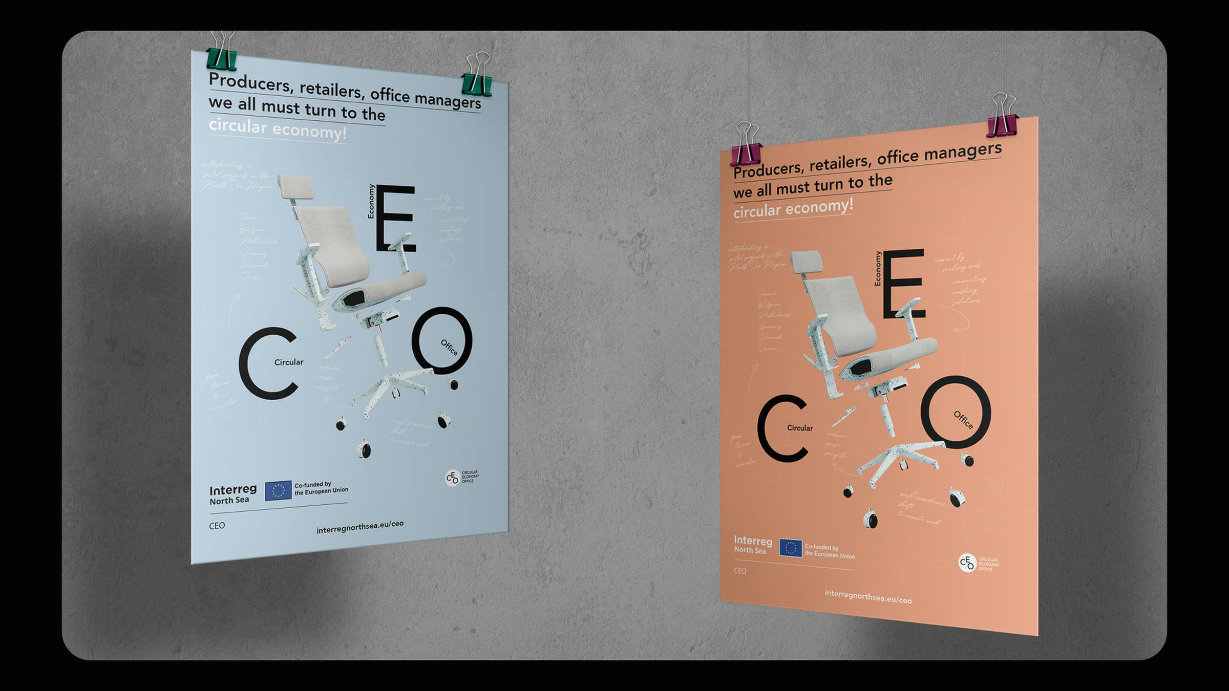 CEO campaign posters, Producers, retailers, office managers on Soft Blue and Coral backgrounds