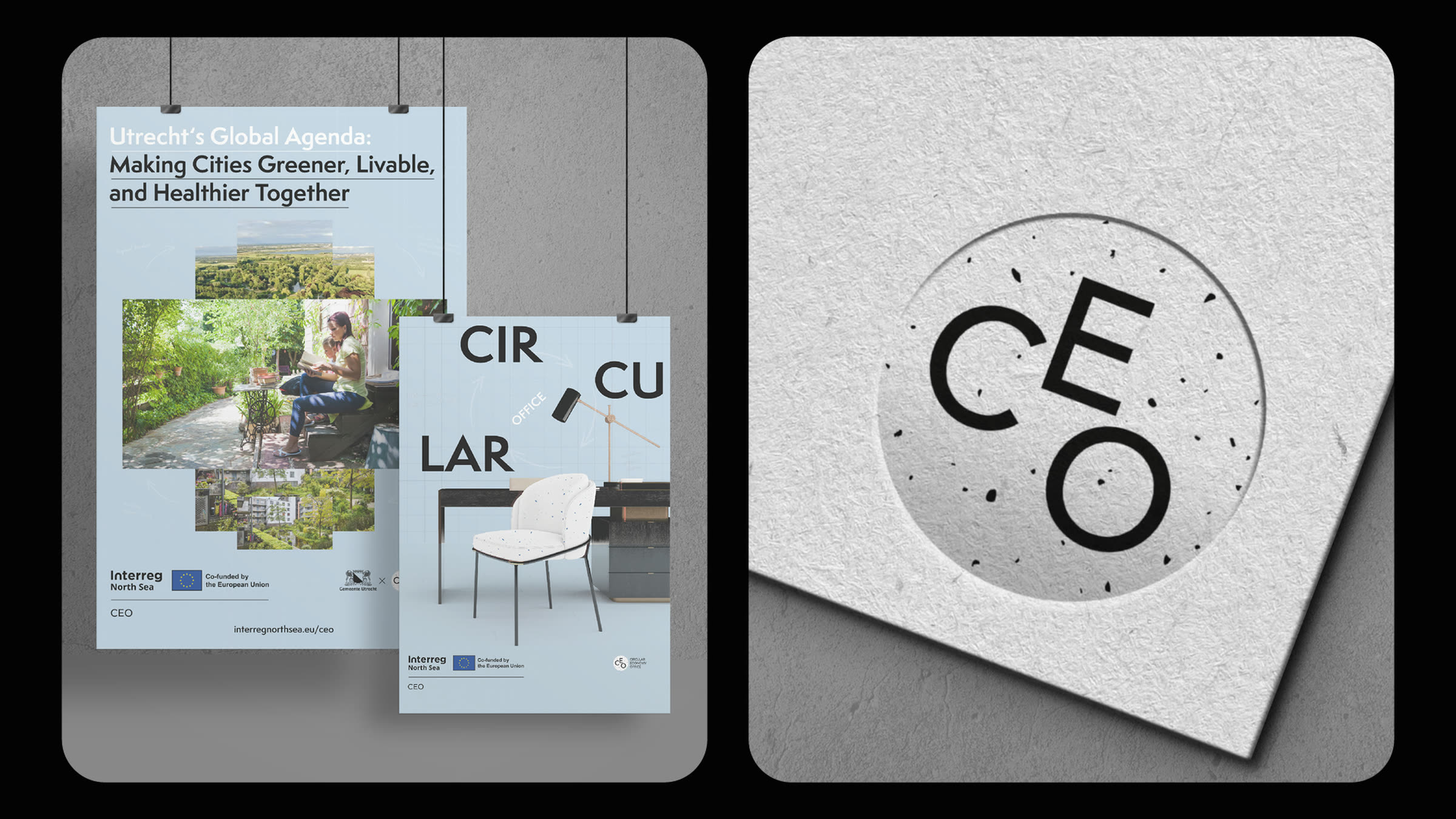 CEO partner poster on the left, CEO signet on letterpress paper on the right