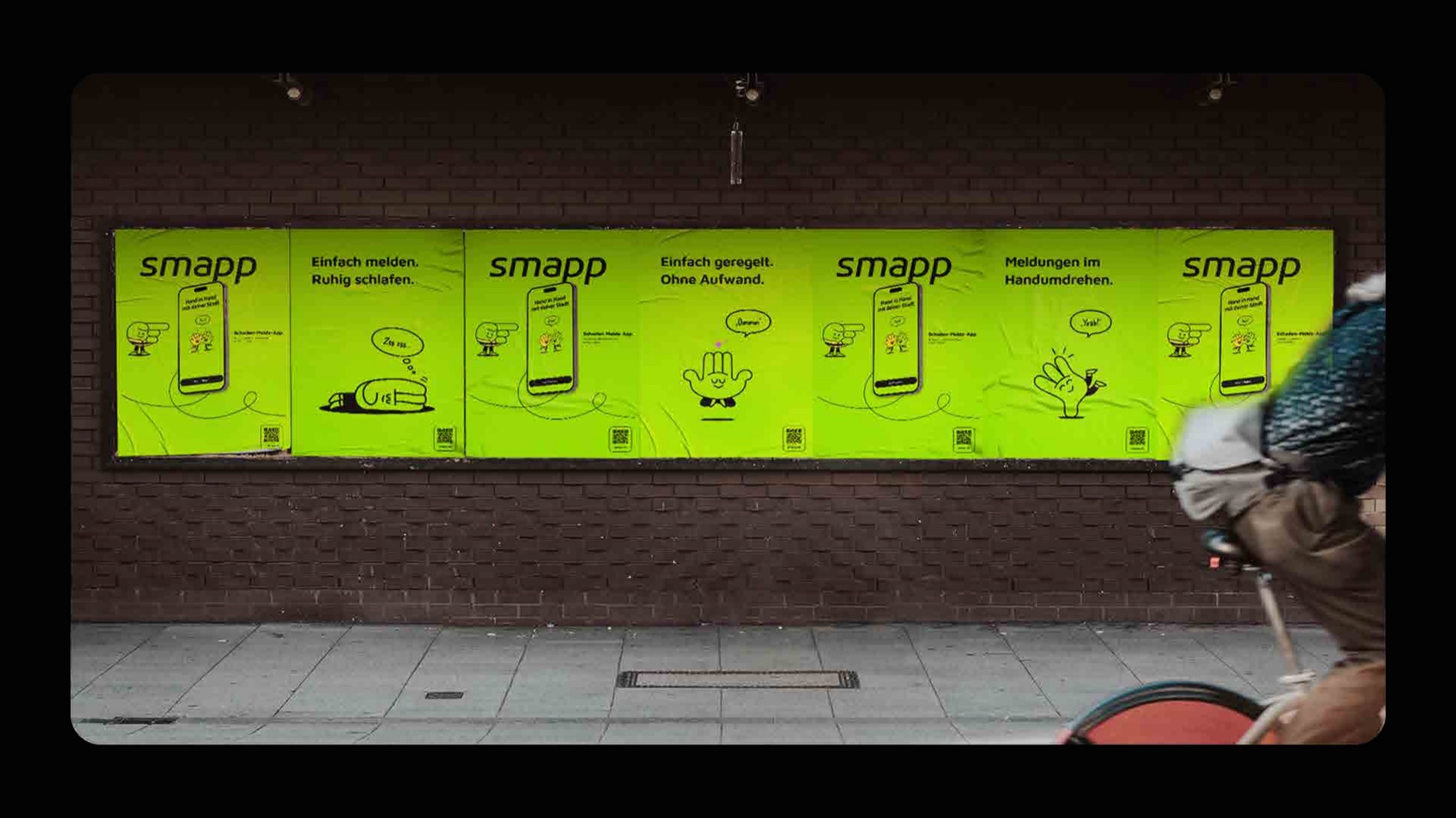 smapp out-of-home poster series at a U-Bahn station, five motifs in vivid green