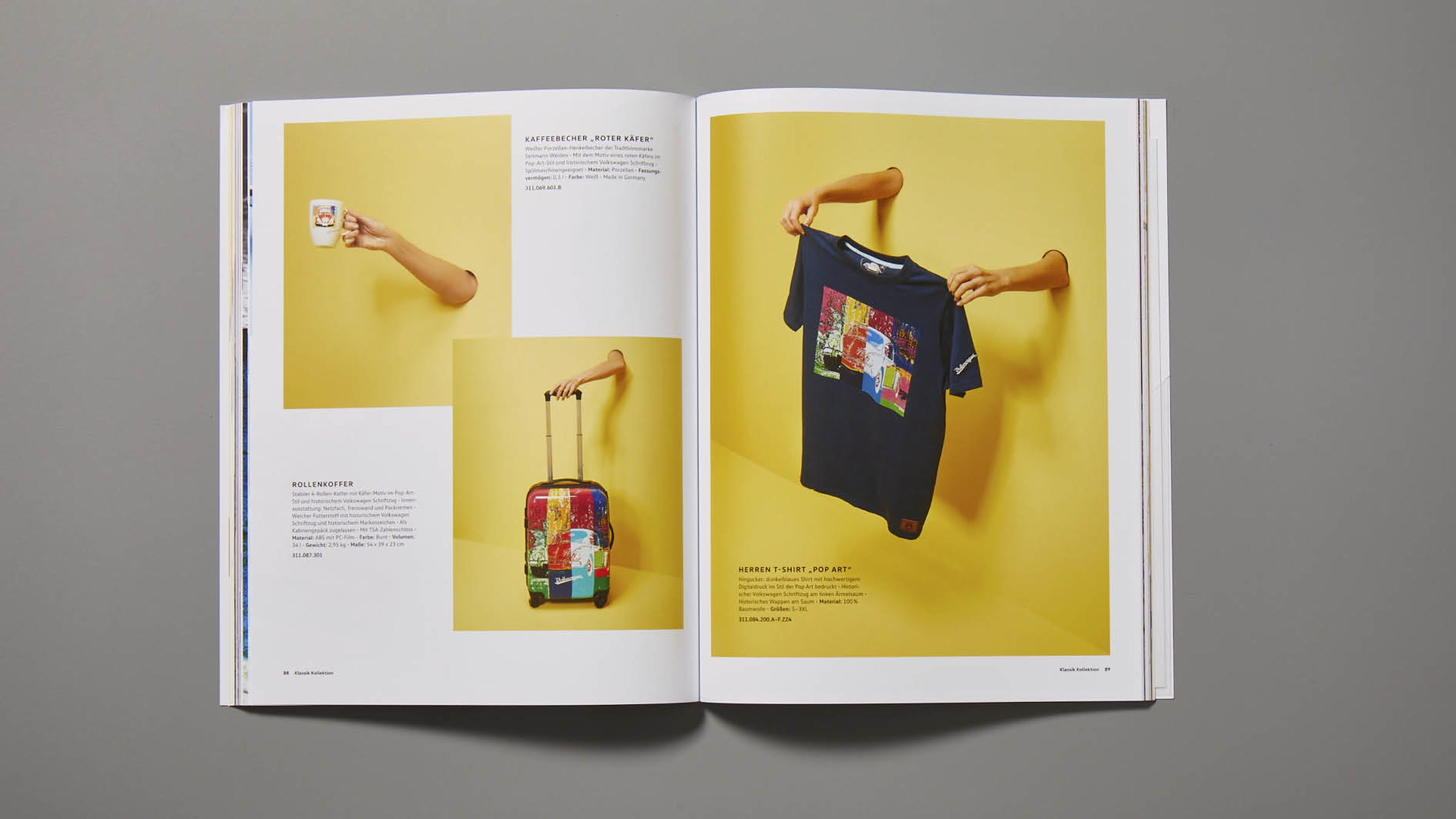 Volkswagen collection, Pop Art spread, suitcase & t-shirt
