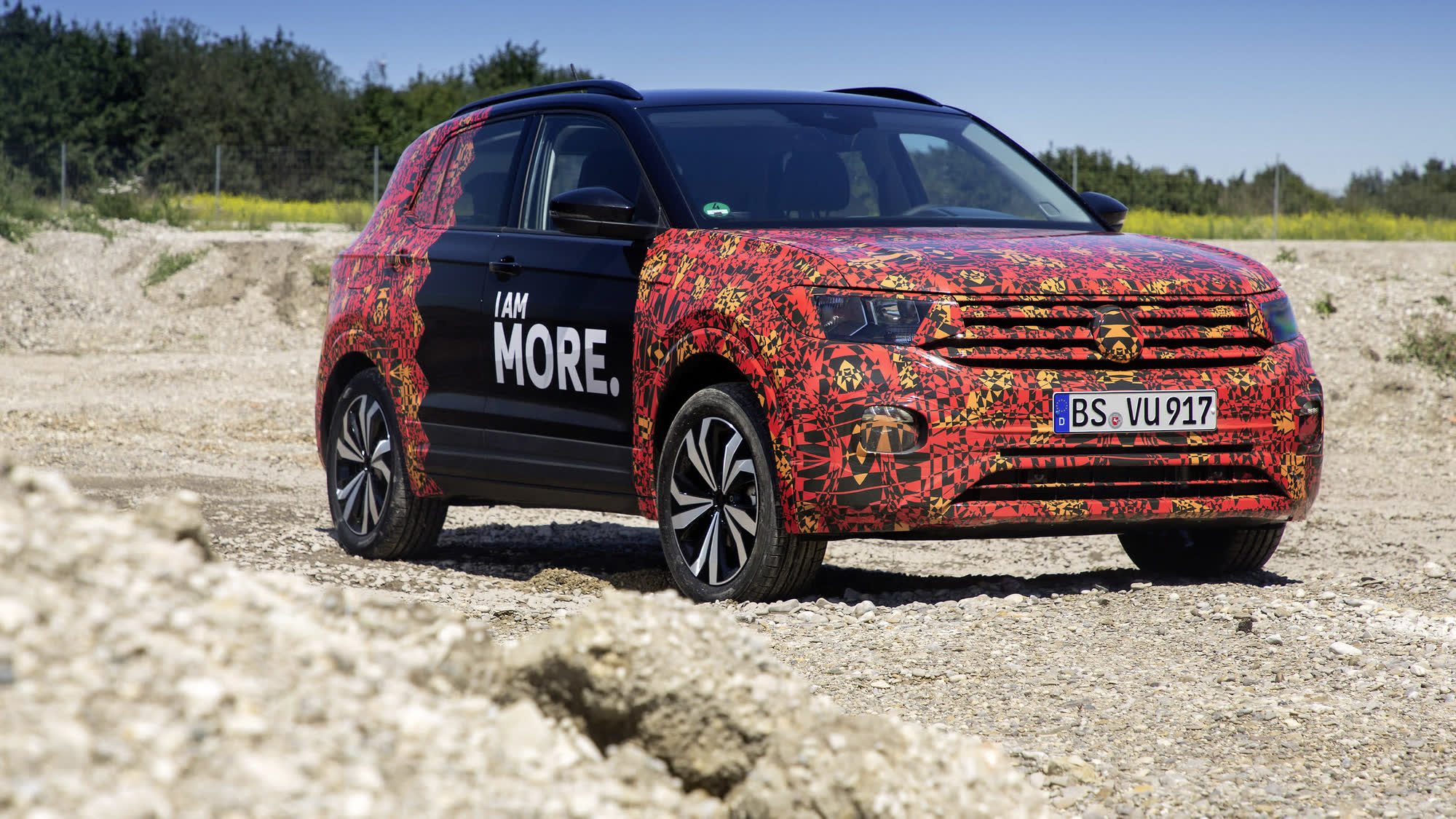 T-Cross pre-launch, red camo, off-road