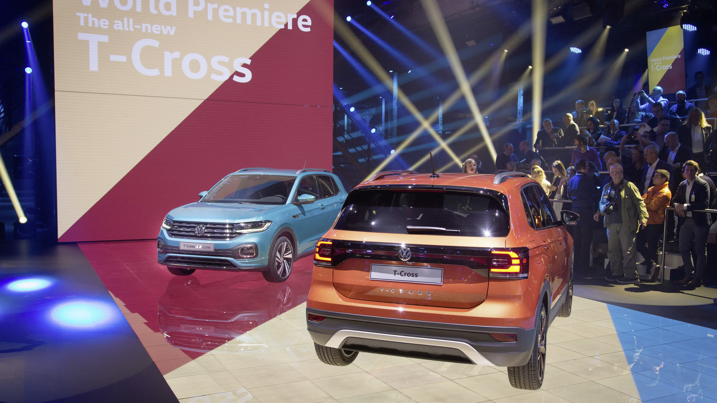T-Cross World Premiere, stage with two cars